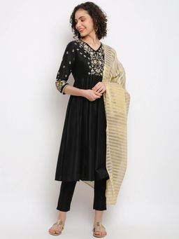 Imara - Black Embroidered Kurta Pant with Dupatta (Set of 3)