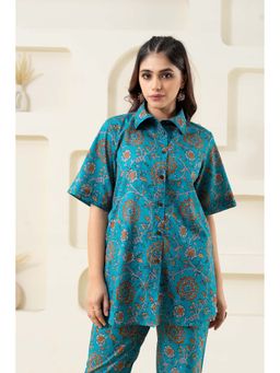 GulaboSitabo - Cyan Block Printed Pure Cotton Shirt