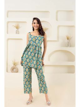 GulaboSitabo - Mint Floral Grid Printed Pure Cotton Sleevelss Top