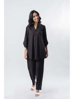 GulaboSitabo - Black Shawl Collar Shirt with Curved Sleeves