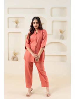GulaboSitabo - Peach Shawl Collar Solid Shirt