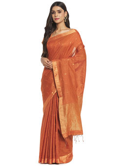 Fabindia - Rust Jamdani Cotton Silk Saree
