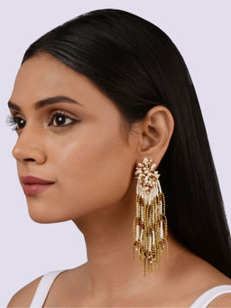 House of D'oro - Bronze and Beige Themed Long Dangler with Shell Pearls and Stones