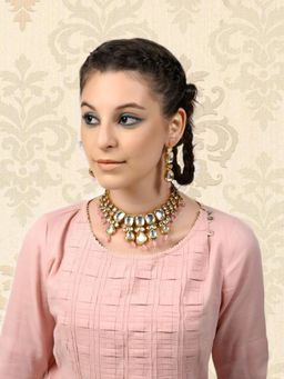 Odette - Gorgeous Gold Tone Kundan-Pink Mani Choker Set