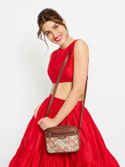 Zouk - Womens Handicraft Fabric and Vegan Leather Sling Bag
