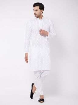 Vastramay - Mens White Pure Cotton Kurta Pyjama (Set of 2)