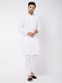 Vastramay - Mens White Pure Cotton Kurta Pyjama (Set of 2)