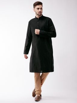 Vastramay - Mens Black and Rose Gold Cotton Blend Kurta Pyjama (Set of 2)