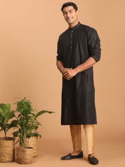 Vastramay - Mens Black and Rose Gold Cotton Blend Kurta Pyjama (Set of 2)