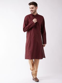 Vastramay - Mens Maroon and Rose Gold Cotton Blend Kurta Pyjama (Set of 2)