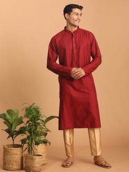 Vastramay - Mens Maroon and Rose Gold Cotton Blend Kurta Pyjama (Set of 2)