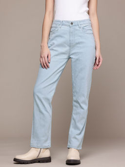 Freehand - Women Blue Straight Fit Solid Mid-Rise Jeans