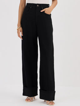 Femmella - Women Black The Roll-Up High Rise Jeans