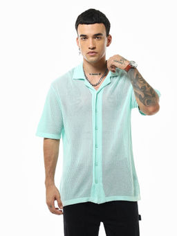 Bewakoof - Mens Blue Textured Oversized Shirt