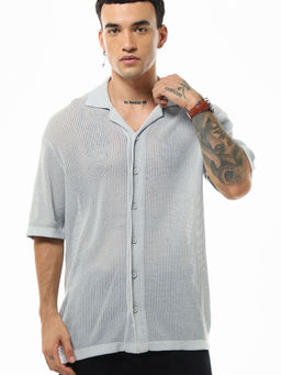 Bewakoof - Mens Grey Textured Oversized Shirt