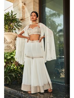 Bohame - Karvi Off White Embroidered Blouse with Sharara & Cape (Set of 3)