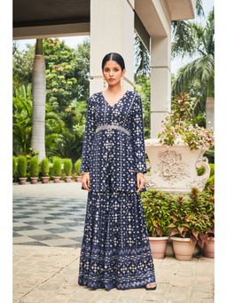 Bohame - Nyra Teal Mirror Work & Chikankari Tunic & Sharara (Set of 2)