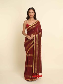 Suta - Red Woven Design Cotton Blend Saree