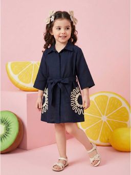 Autumnlane - Joy Azure Embroidered Cotton Dress With Belt
