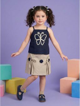 Autumnlane - Navy and Beige Embroidery Cotton Co-Ord Set