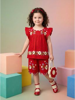 Autumnlane - Joy Scarlet Embroidery Kids Cotton Co-Ord Set