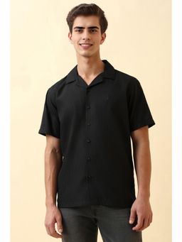 Allen Solly - Men Black Relaxed Fit Textured Half Sleeves Casual Shirt