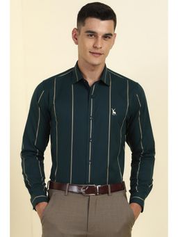 Allen Solly - Men Green Striped Full Sleeves Formal Shirt