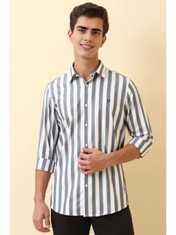 Allen Solly - Men Grey Slim Fit Stripe Full Sleeves Casual Shirt