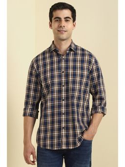 Allen Solly - Men Navy Slim Fit Checked Full Sleeves Casual Shirt