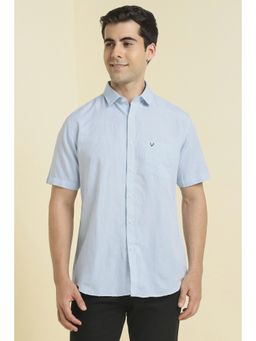 Allen Solly - Men Light Blue Slim Fit Solid Half Sleeves Casual Shirt
