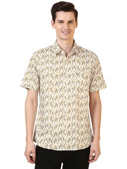 Allen Solly - Men White Slim Fit Printed Half Sleeves Casual Shirt