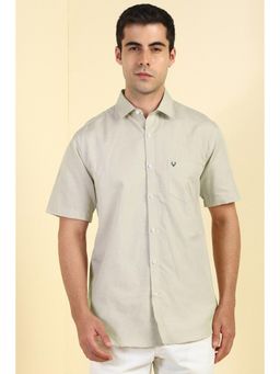 Allen Solly - Men Beige Slim Fit Textured Half Sleeves Casual Shirt