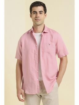 Allen Solly - Men Pink Slim Fit Solid Half Sleeves Casual Shirt