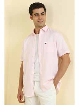 Allen Solly - Men Pink Slim Fit Solid Half Sleeves Casual Shirt