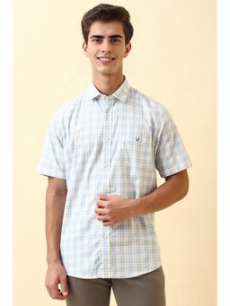 Allen Solly - Men Light Blue Slim Fit Check Half Sleeves Casual Shirt