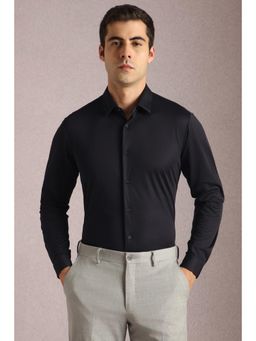 Louis Philippe - Men Black Solid Full Sleeves Formal Shirt