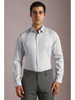 Louis Philippe - Men White Stripe Full Sleeves Casual Shirt
