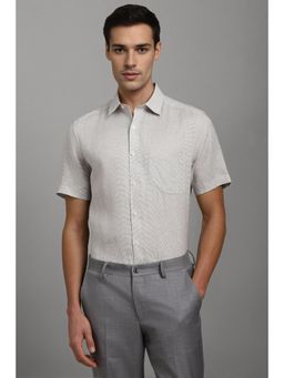 Louis Philippe - Men Grey Textured Half Sleeves Formal Shirt