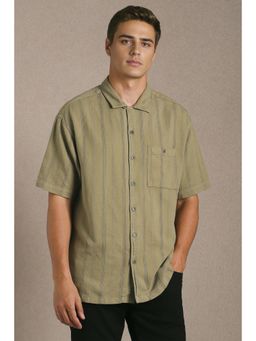 Louis Philippe - Men Olive Strips Half Sleeves Casual Shirt