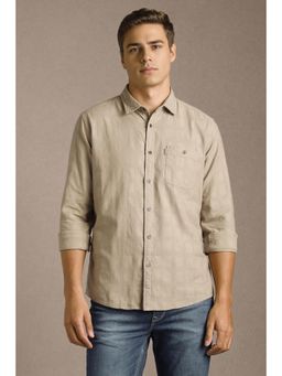 Louis Philippe - Men Beige Textured Full Sleeves Casual Shirt
