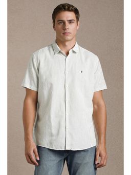 Louis Philippe - Men White Stripe Half Sleeves Casual Shirt