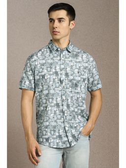Louis Philippe - Men Light Blue Print Half Sleeves Casual Shirt