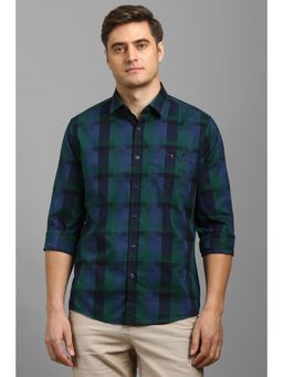 Louis Philippe - Men Dark Green Check Full Sleeves Casual Shirt