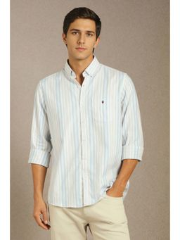 Louis Philippe - Men White Stripe Full Sleeves Casual Shirt