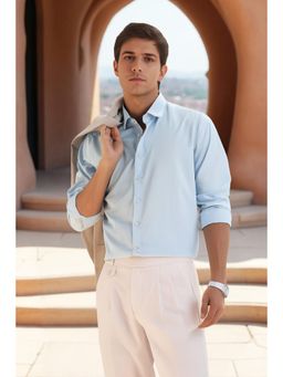 Louis Philippe - Men Light Blue Solid Full Sleeves Casual Shirt