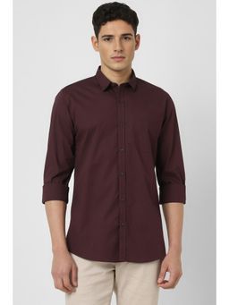 Peter England - Men Maroon Slim Fit Solid Full Sleeves Casual Shirt