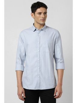 Peter England - Men Grey Slim Fit Stripe Full Sleeves Casual Shirt