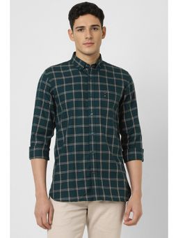 Peter England - Men Green Slim Fit Check Full Sleeves Casual Shirt