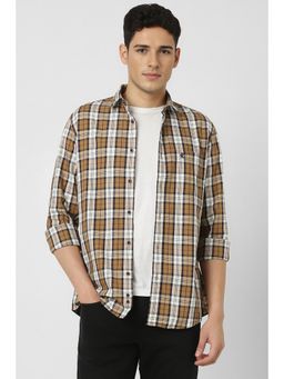 Peter England - Men Brown Slim Fit Check Full Sleeves Casual Shirt