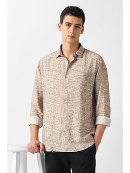 Van Heusen - Men Beige Print Full Sleeves Party Shirt